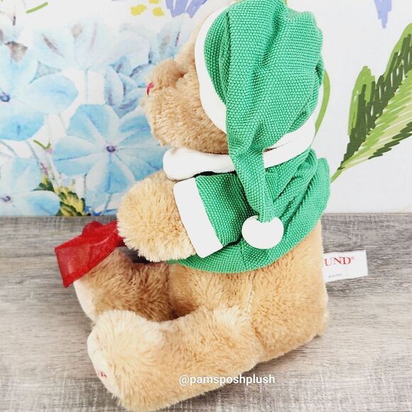 Gund Godiva Christmas Teddy Bear Plush 11" Elf Outfit Green Red 2014 Advertising - Picture 7 of 9